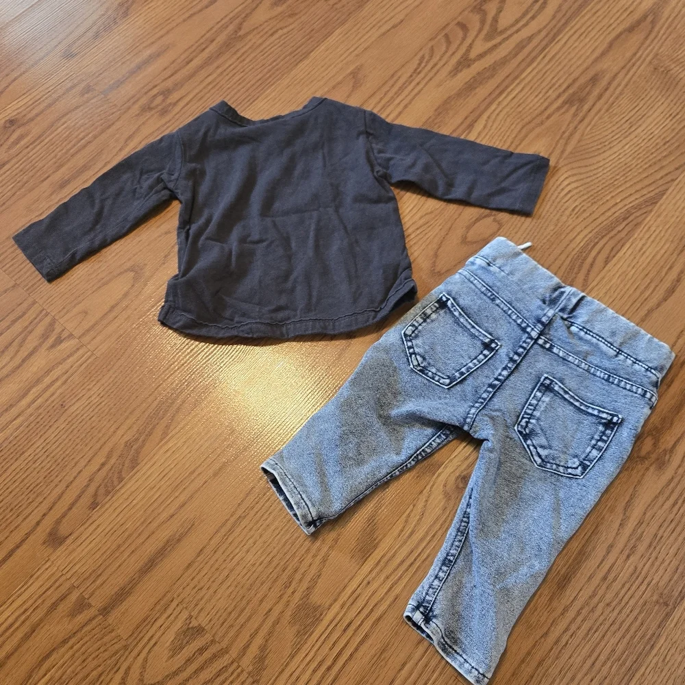 H&M Black Guns N' Roses Baby Tee Shirt Faux Acid Wash Jean Leggings Cotton 2-4M